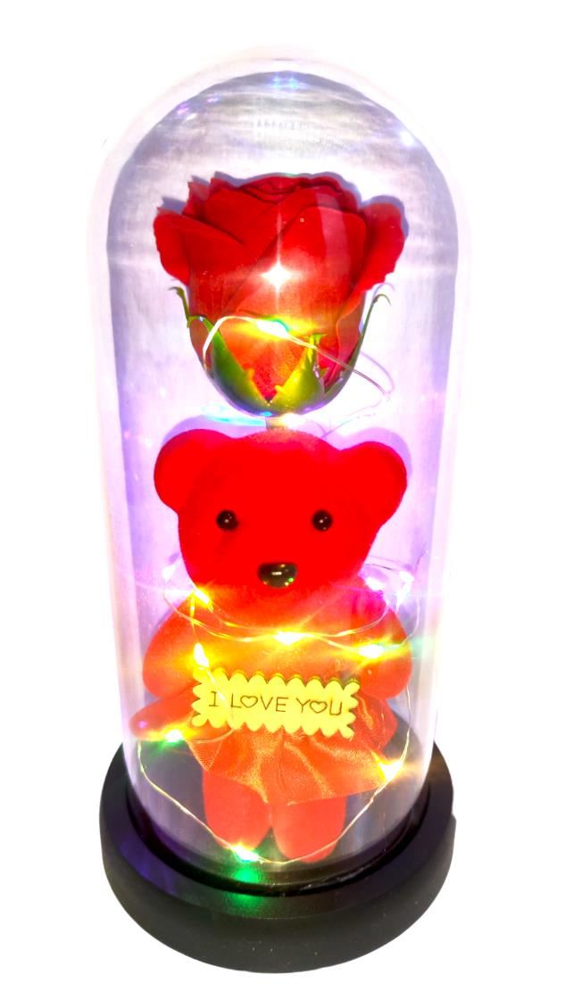 Osito Te amo con Rosa en Cúpula