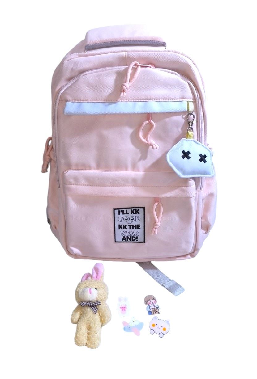 MOCHILA KAWAII CON LLAVERO MUÑEQUITO Y ACCESORIOS