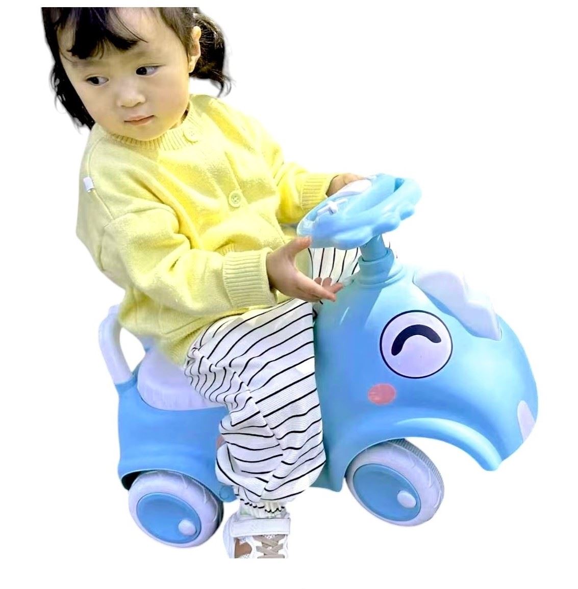 CARRITO DINO TURQUESA CON LUCES Y SONIDO. BUGGY CORREPASILLOS