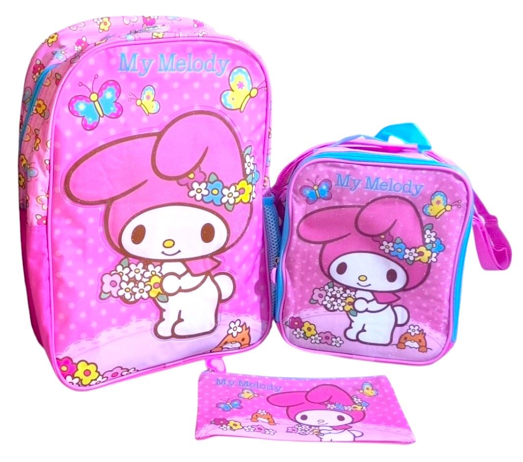 SET MY MELODY: MOCHILA, LONCHERA Y CARTUCHERA 3 EN 1.