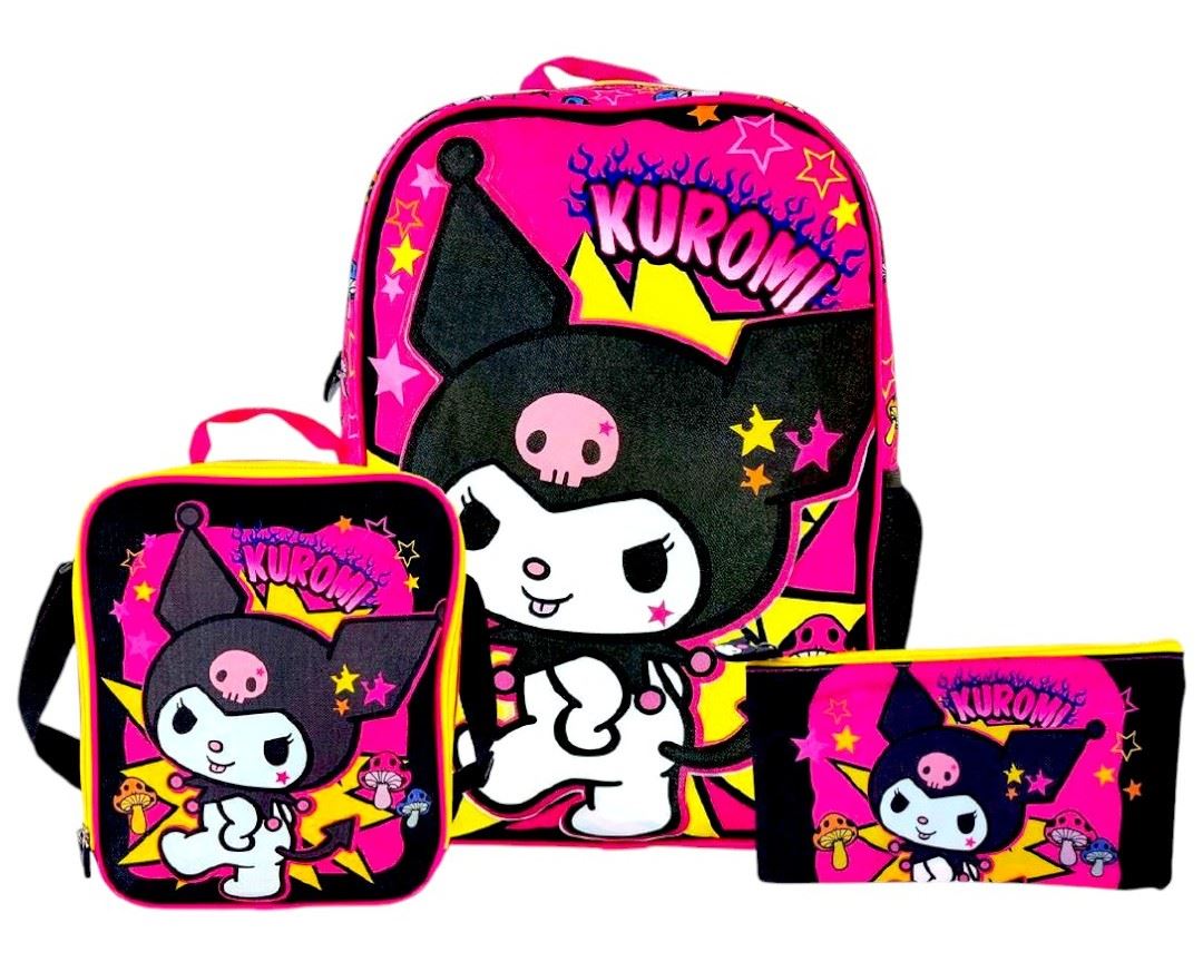 SET KUROMI: MOCHILA, LONCHERA Y CARTUCHERA 3 EN 1.