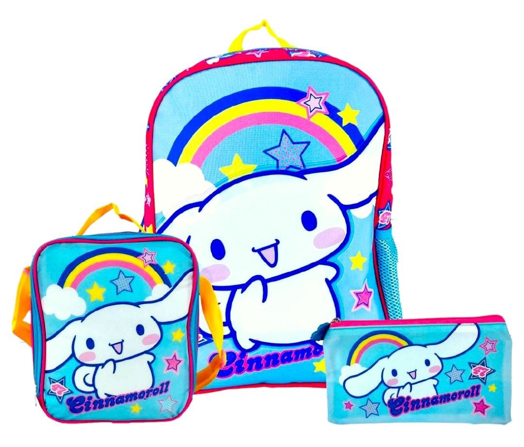 SET CINAMONROLL: MOCHILA, LONCHERA Y CARTUCHERA SET 3 EN 1