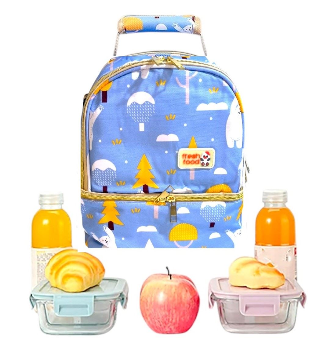 LONCHERAS TERMICAS DOBLE COMPARTIMENTO CELESTE DISEÑO OSO