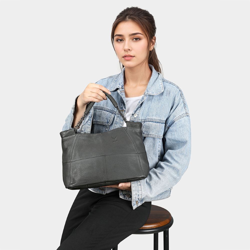 Cartera De Cuero Vacuno 7611 Gris