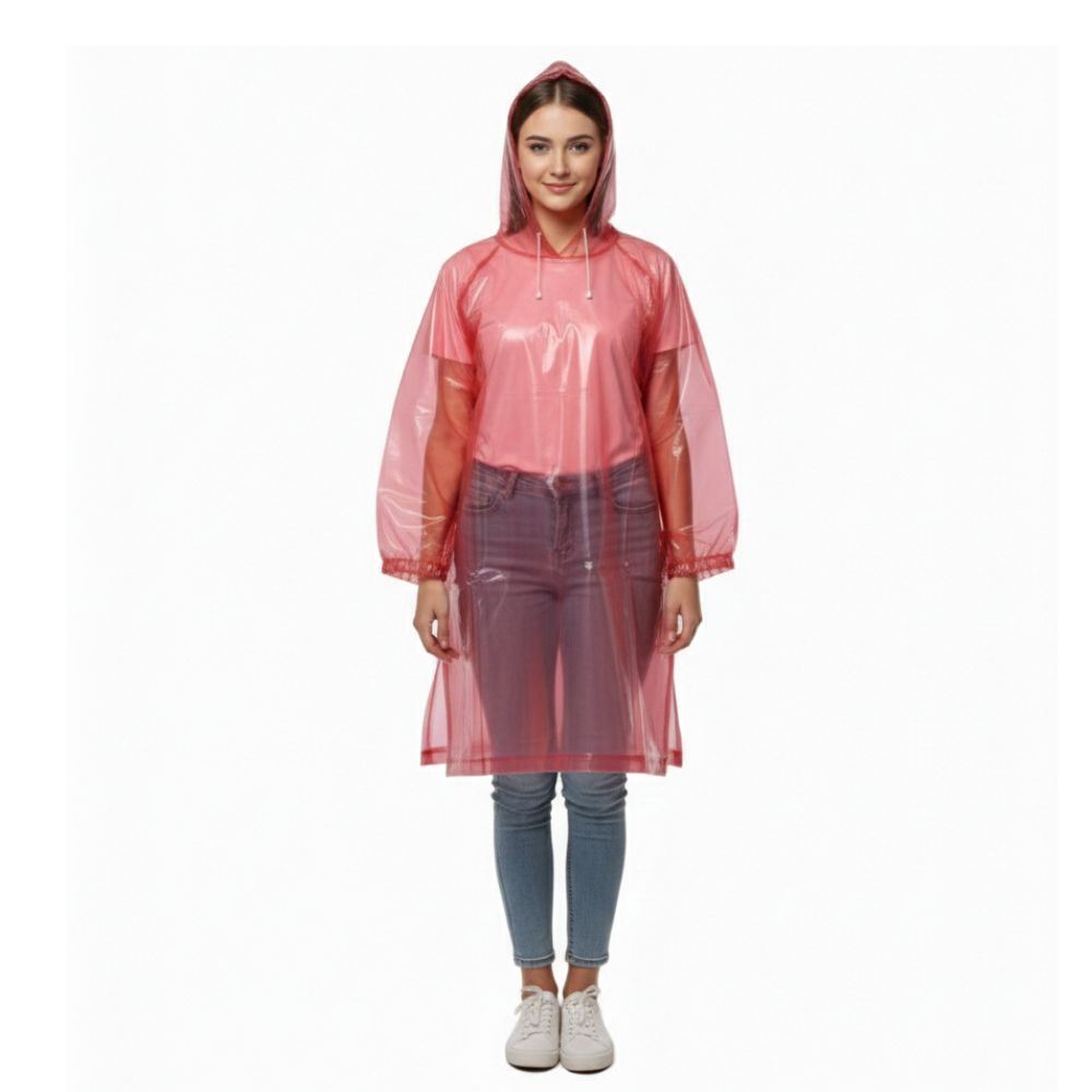 Impermeable Poncho para Lluvia Económico Rojo Translúcido  Talla Única Unisex con Capucha