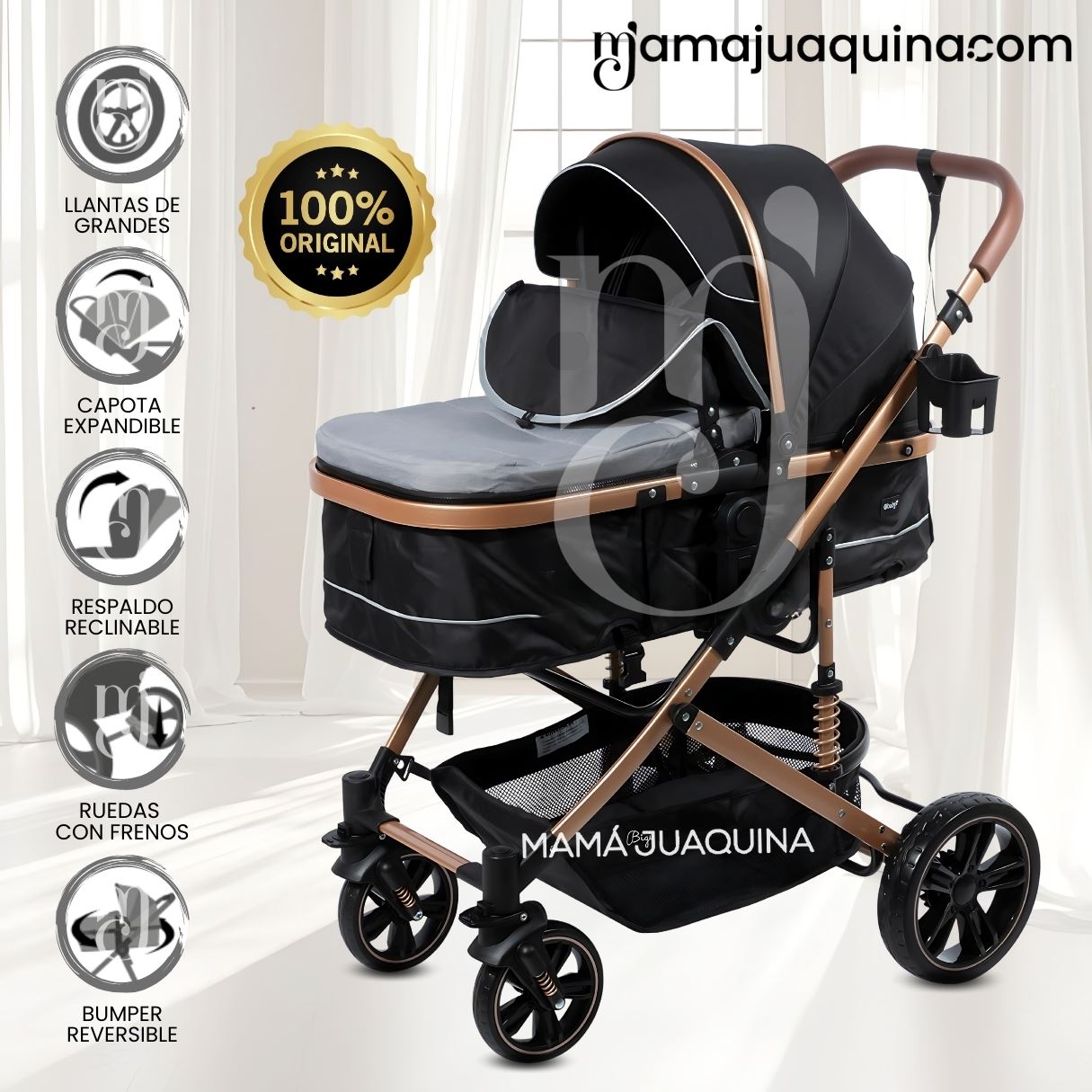 Coche Cuna Moisés de Lujo «INFINITIVE GOLD» Gris
