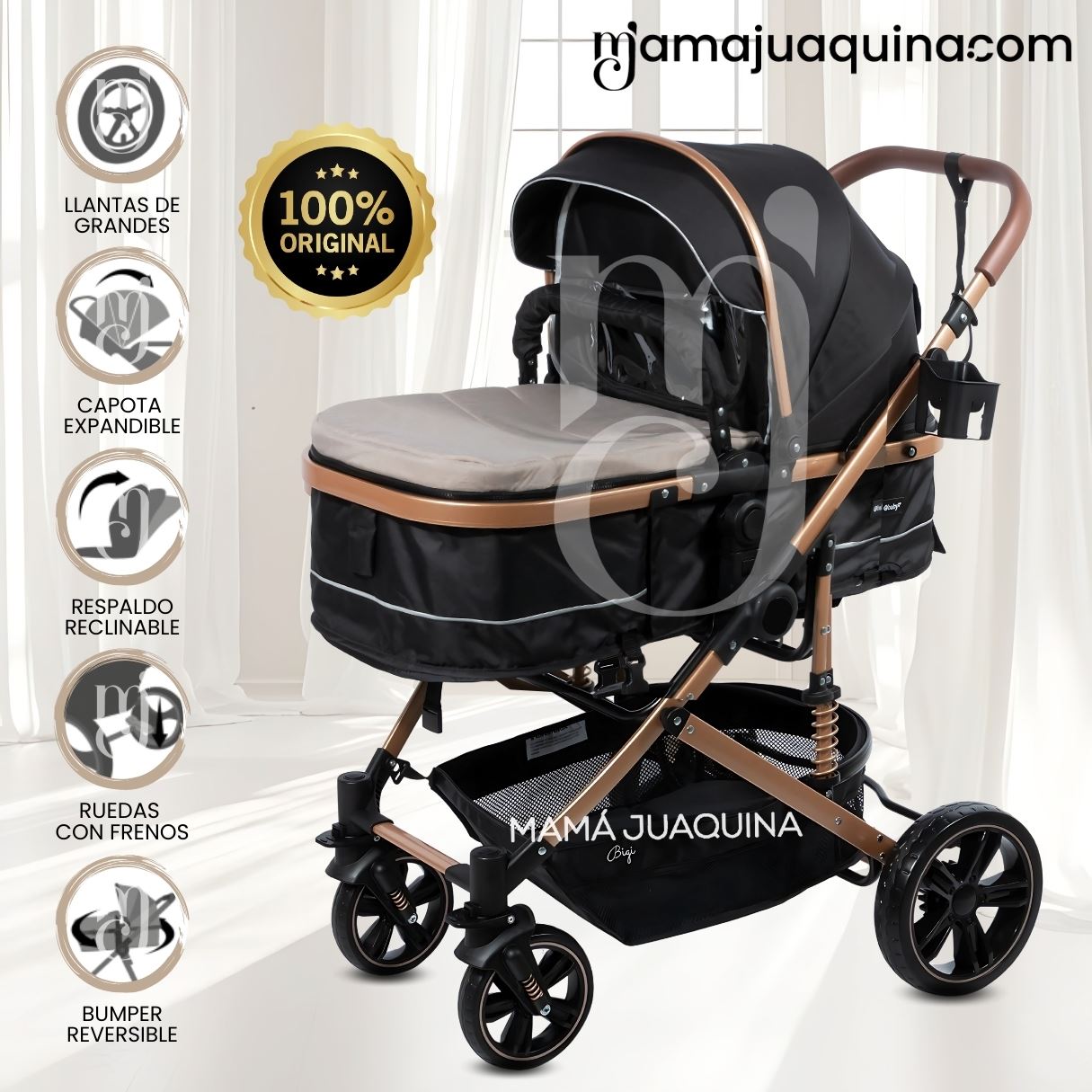 Coche Cuna Moisés de Lujo «INFINITIVE GOLD» Beige
