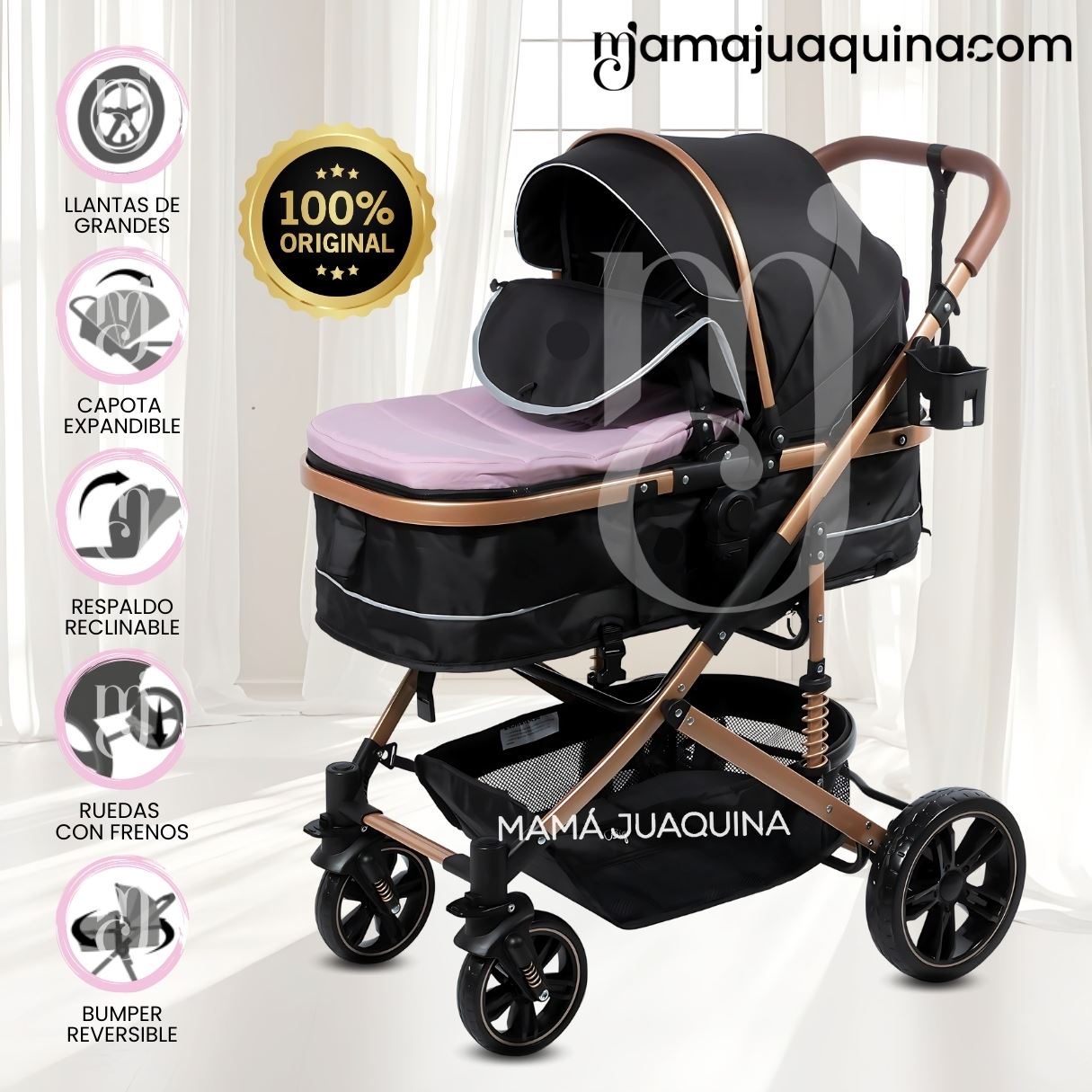 Coche Cuna Moisés de Lujo «INFINITIVE GOLD» Rosa