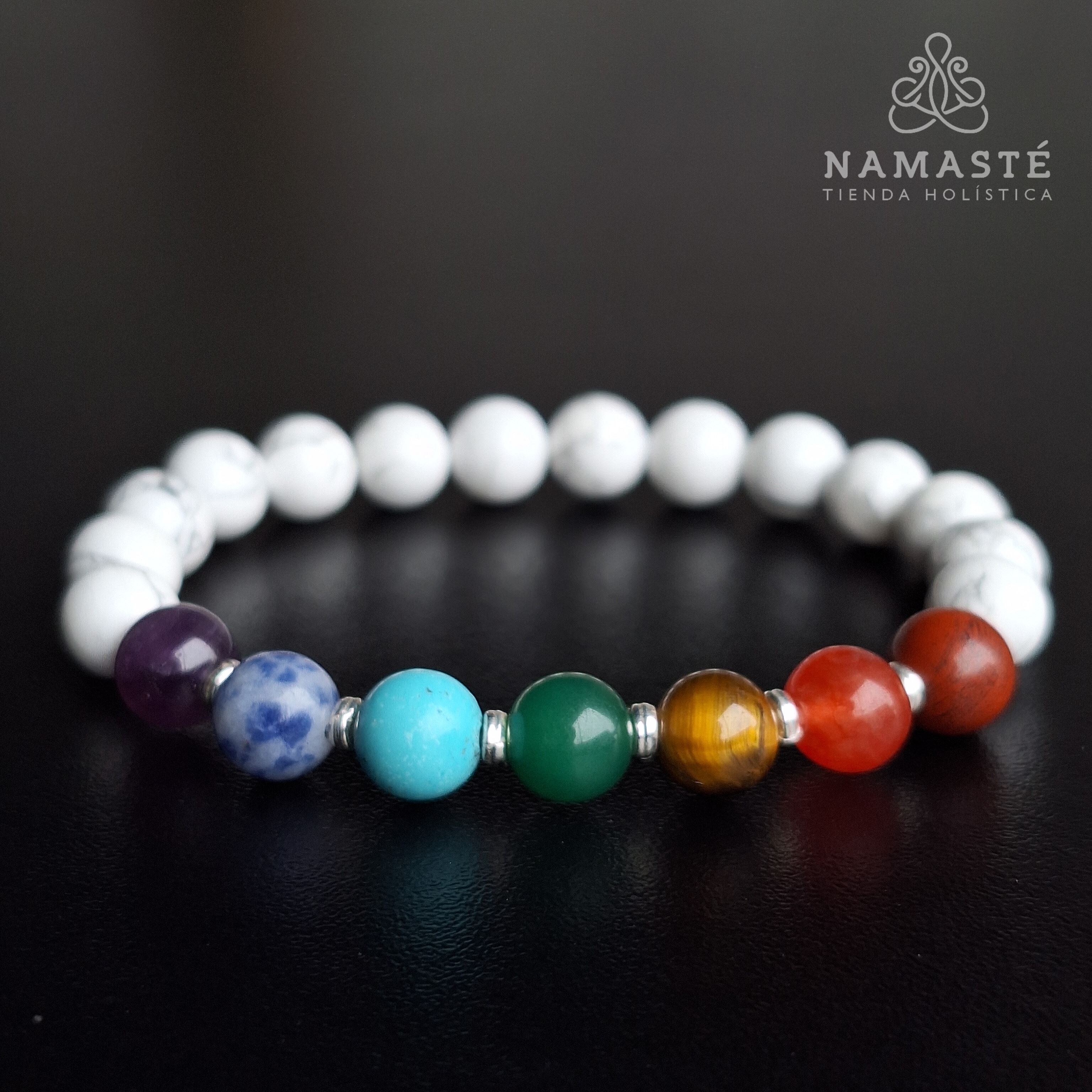 Pulsera 7 Chakras con Howlita Blanco