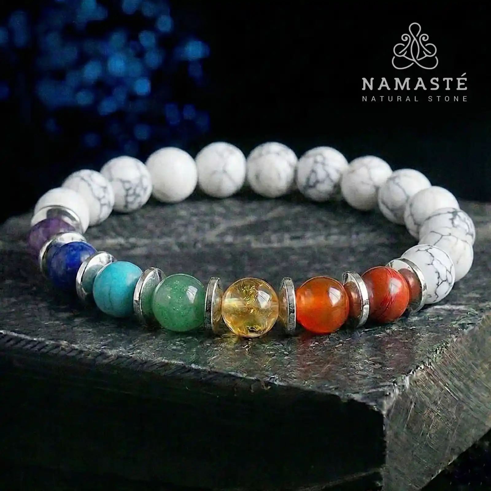 Pulsera 7 Chakras con Howlita