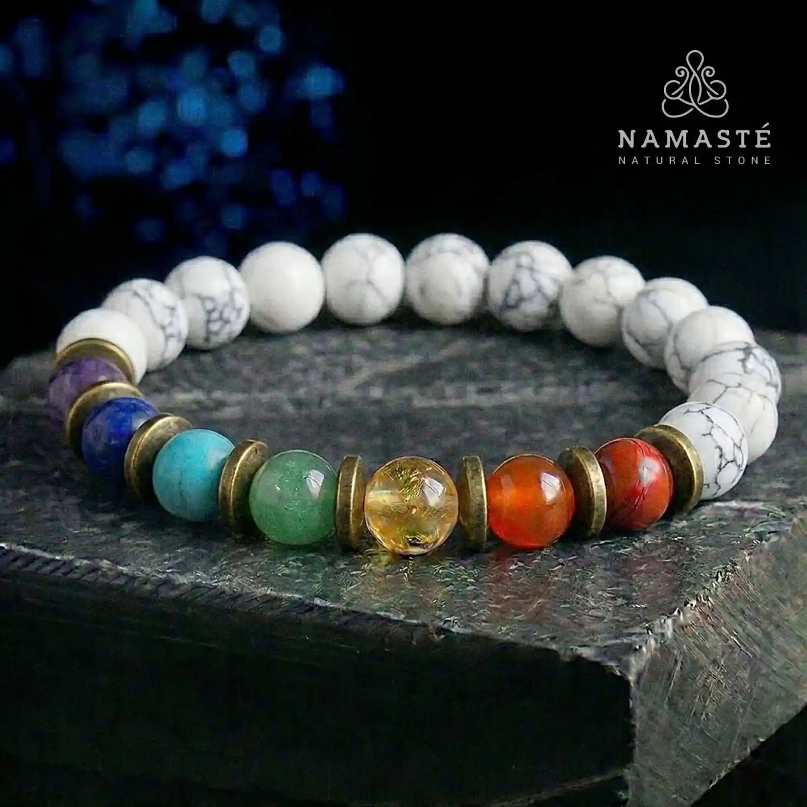 Pulsera 7 Chakras con Howlita