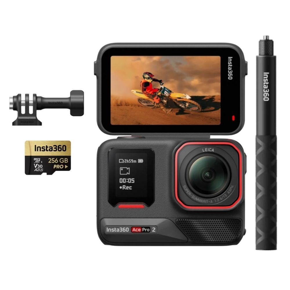 Insta360 Ace Pro 2 + Selfie Stick 114CM + Memoria 256GB Pro + Adaptador 1/4”