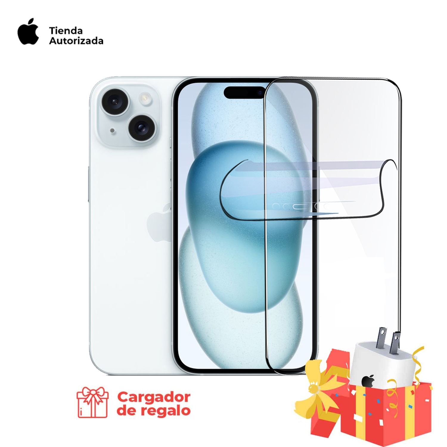 APPLE IPHONE 15 PLUS 128GB VERSION CHIP FISICO AZUL + MICA HIDROGEL Y CARGADOR 20W ORIGINAL