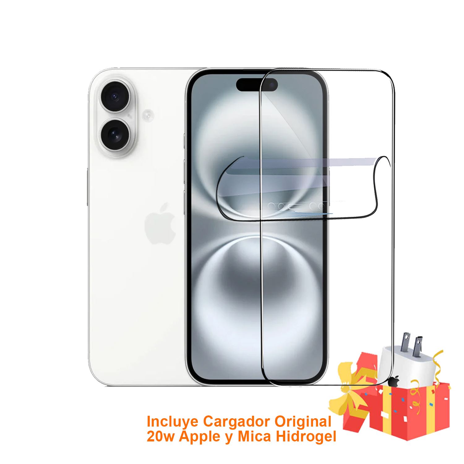 APPLE IPHONE 16 256GB ESIM - BLANCO + MICA HIDROGEL Y CARGADOR 20W ORIGINAL