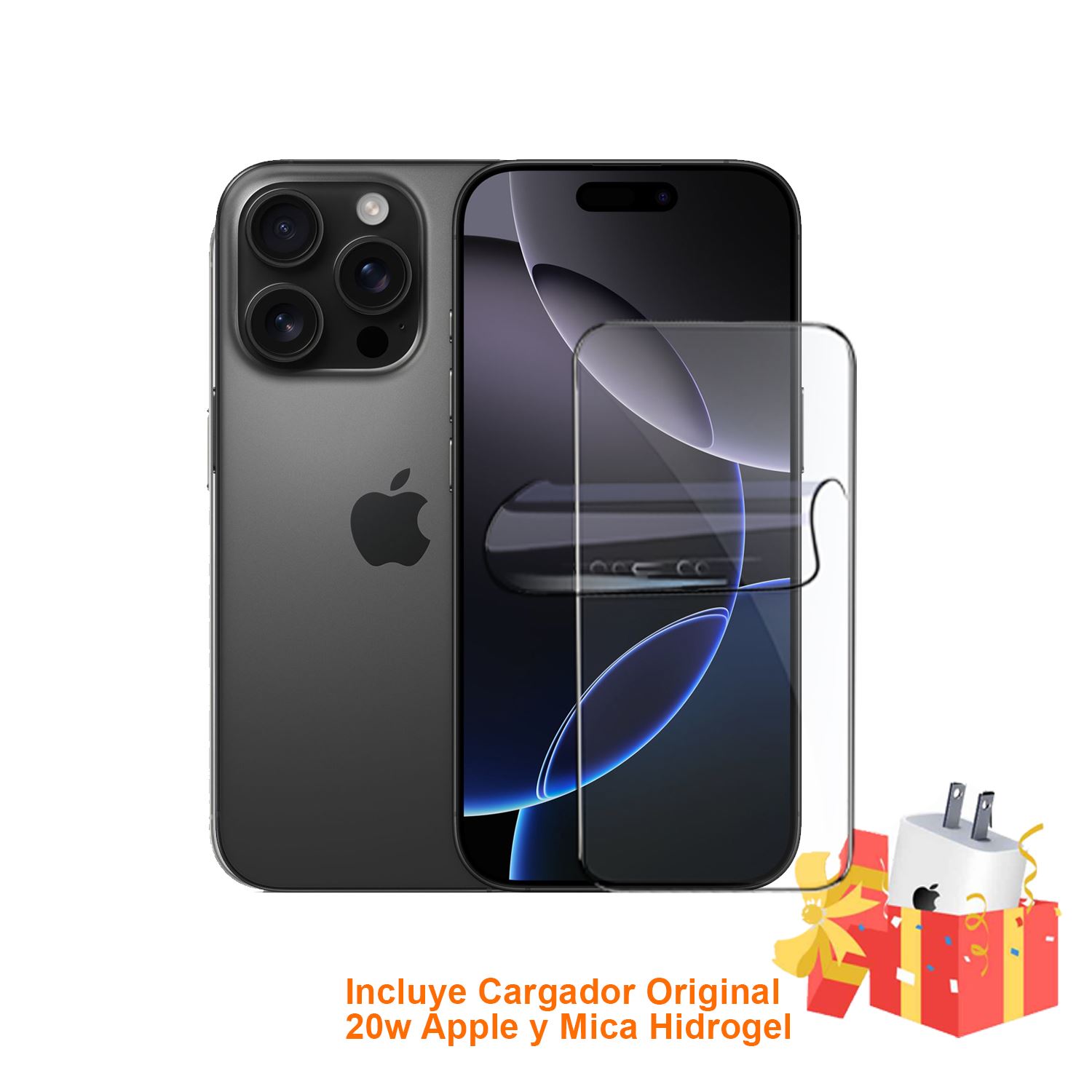Apple iPhone 16 Pro Max 256GB Esim - Black Titanium con Mica Hidrogel y Cargador 20w Original