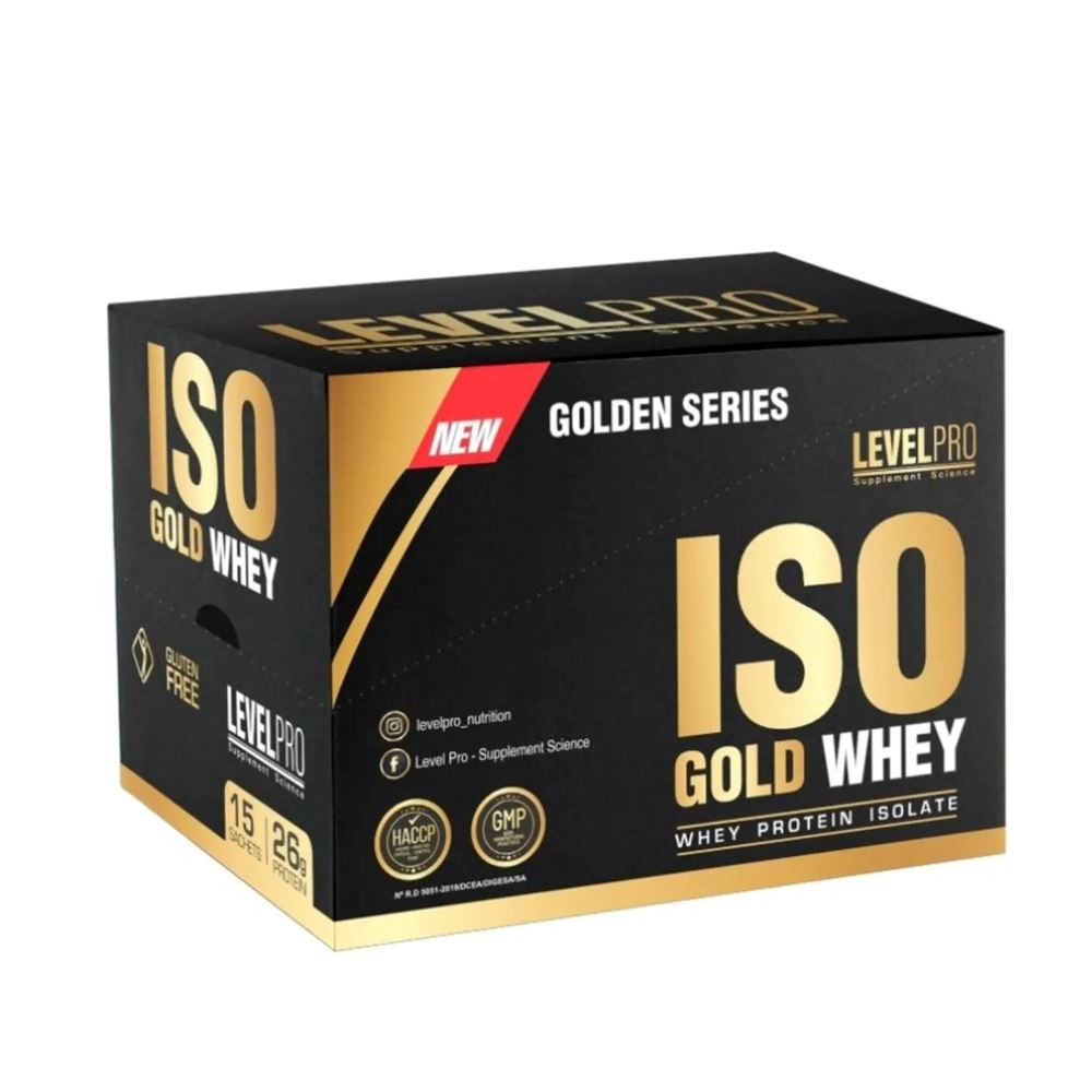 Proteína Level Pro Iso Gold Whey Caja 15 Sachets Vainilla