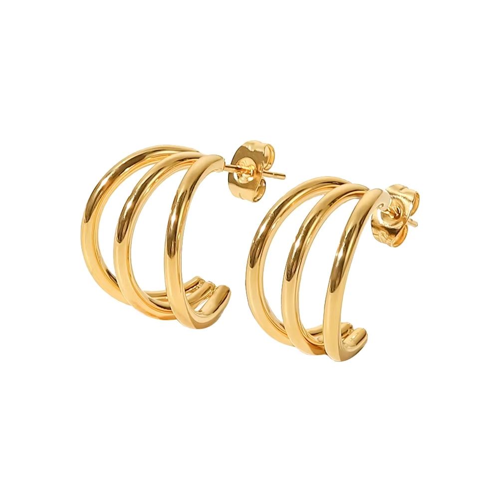Aretes Triple Loop Dorado
