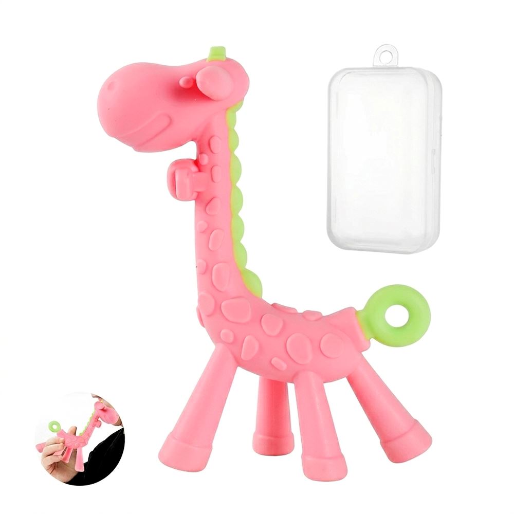 Mordedor Jirafa Rosado para bebe Baby Froggie con estuche