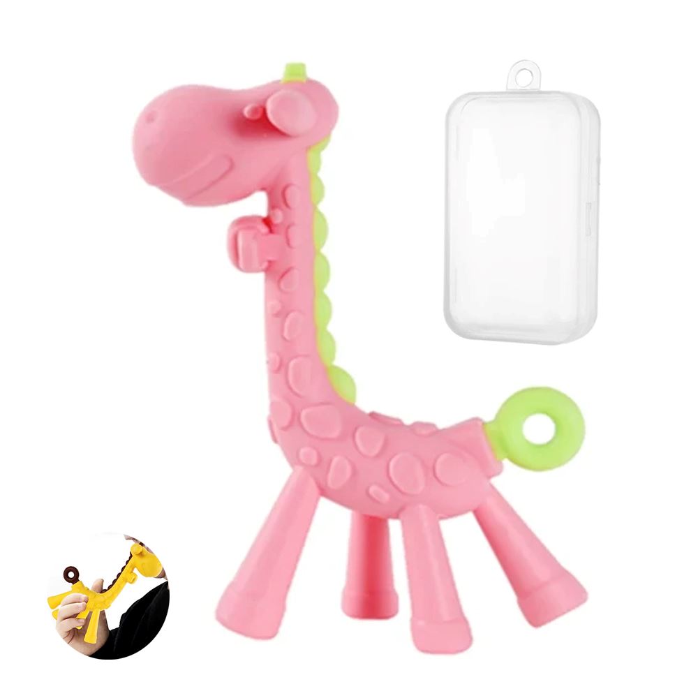 Mordedor Jirafa Rosado para bebe Baby Froggie con estuche