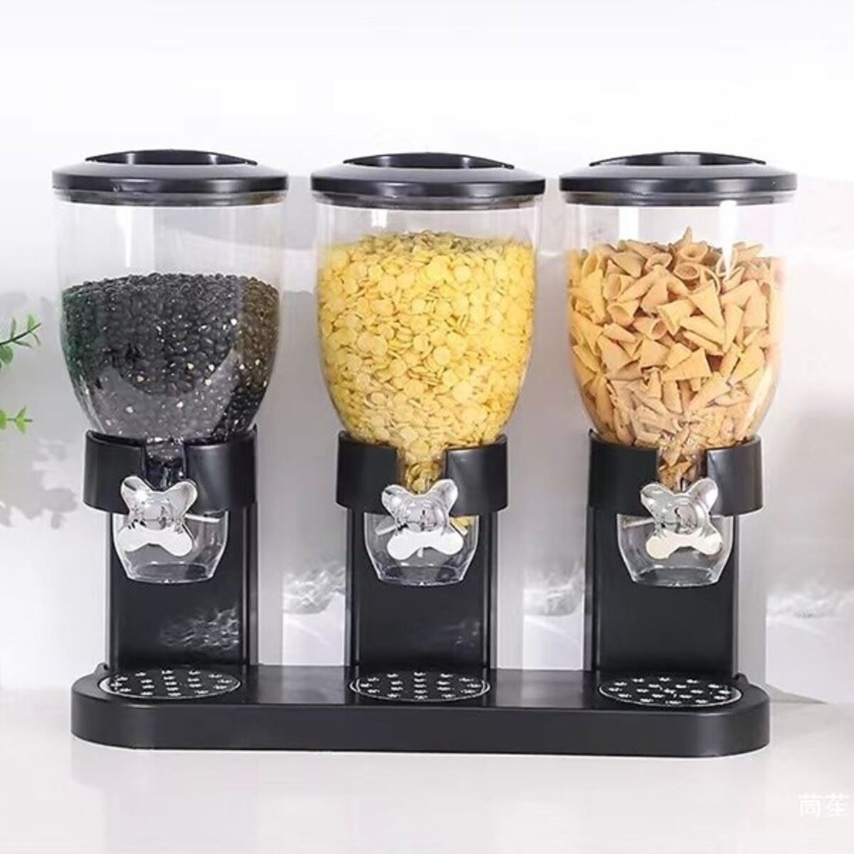Dispensador de Cereal Frutos Secos Granos Dulces 3 Contenedores Negro