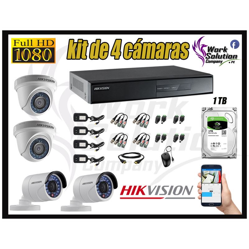 Kit 4 Cámaras de Seguridad Full HD 1080p P2P Vigilancia + Kit de