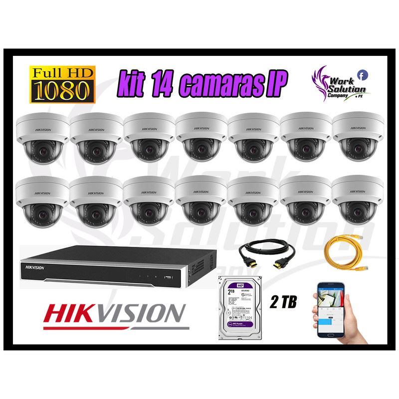 Camara de Seguridad Ip Poe Interior Full HD 1080P Kit 12 Disco 2TB WD  Purpura