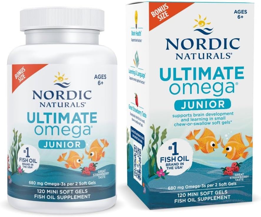 Nordic Naturals Ultimate Omega Junior - Ayuda a tener un corazón y cerebro saludables y mejora el estado de ánimo de niños en desarrollo, sabor fresa