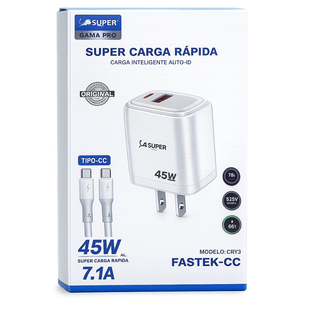 Cargador Para Celular Carga Rápida Tipo C + cable 45w