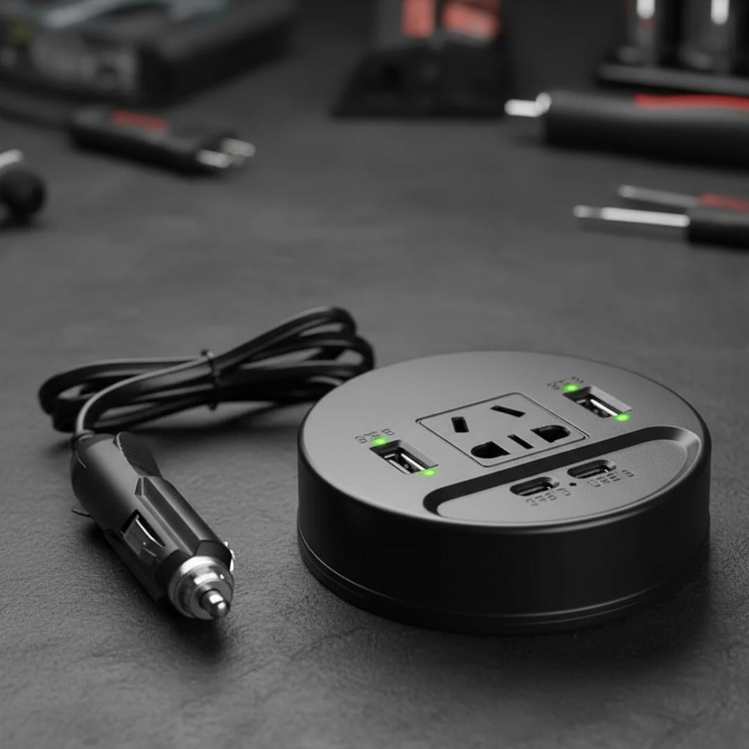 Cargador Adaptador Inversor de Corriente Para Auto 150W 3 Vías USB+Tipo C+AC220V