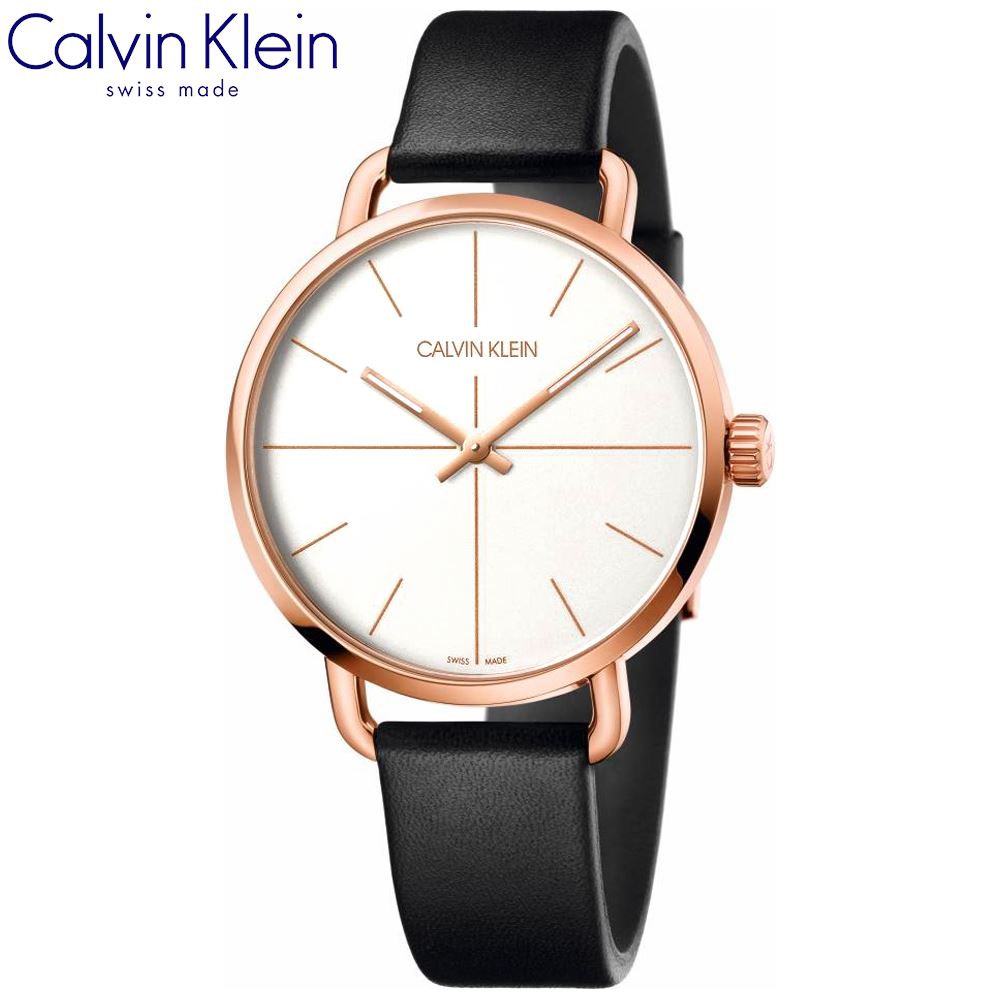 Reloj Calvin Klein Even K7B216C6 Suizo Acero Inoxidable Dorado Correa Cuero Negro