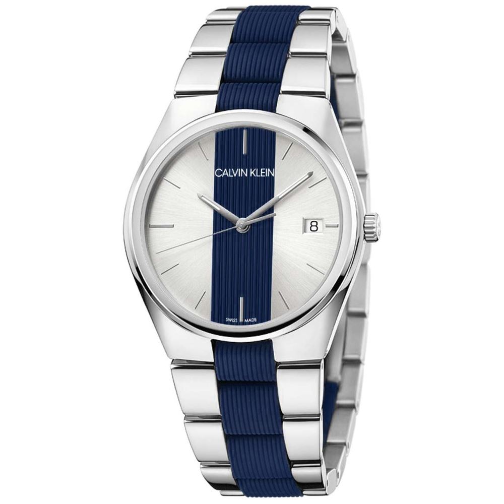 Reloj Calvin Klein Contrast K9E211VX Suizo Fecha Cristal de Zafiro Acero Inoxidable Plateado Azul