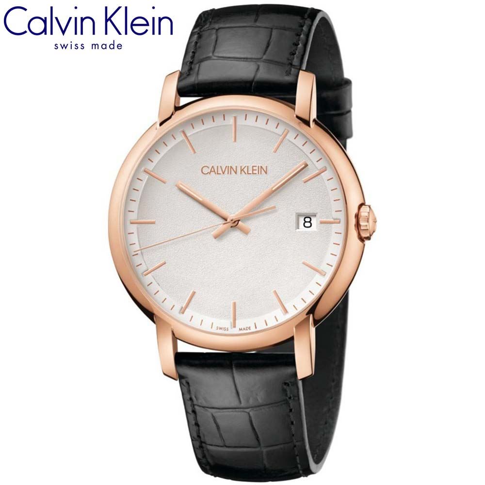Reloj Calvin Klein Established K9H216C6 Suizo Acero Inoxidable Oro Rosado Correa de Cuero Negro