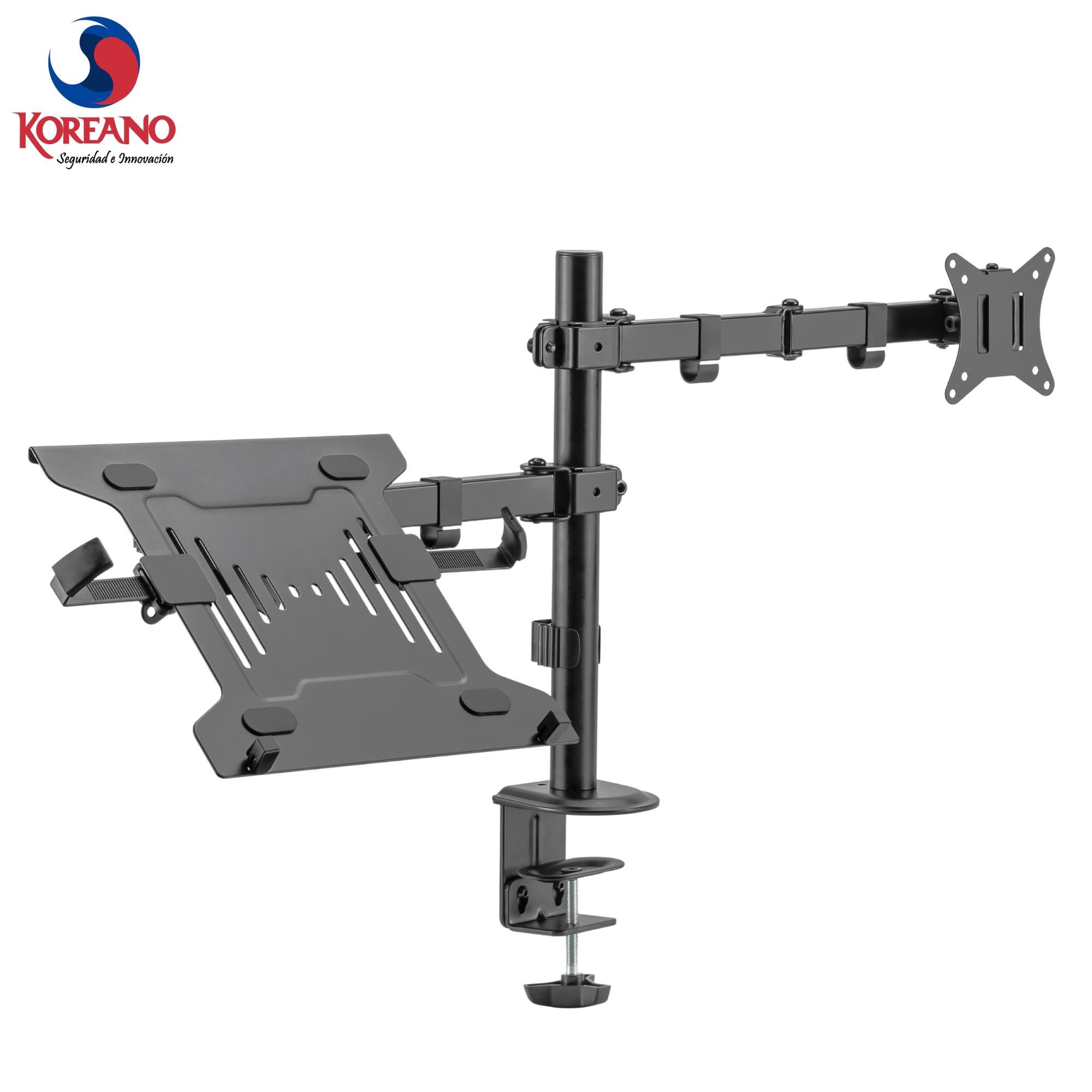 RACK SOPORTE DOBLE ARTICULADO DE ESCRITORIO PARA MONITOR DE 17 A 35 PULGADAS + BASE PARA LAPTOP DE 10 A 17 PULGADAS – KE32-ML | KOREANO