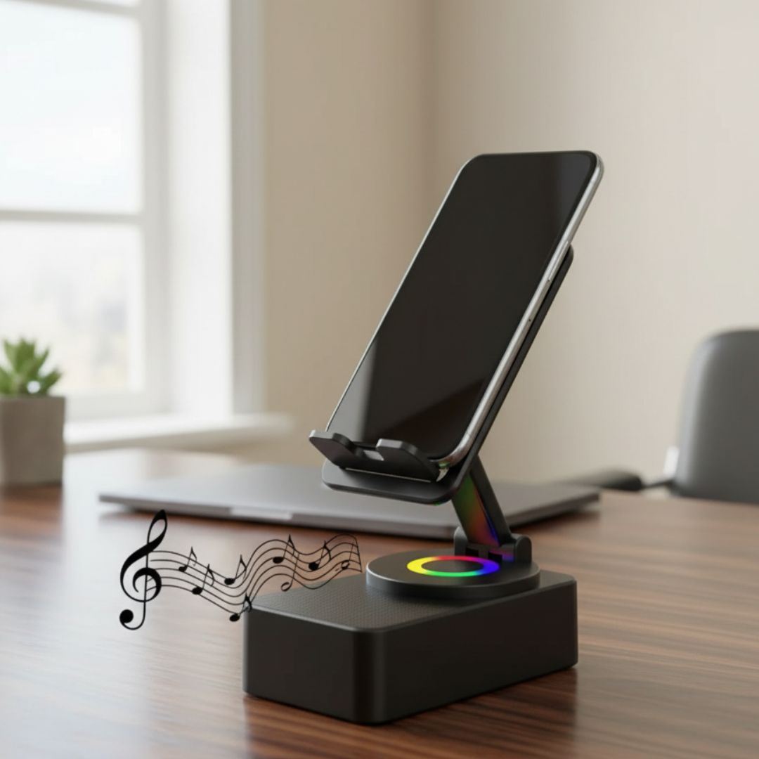 Soporte de Celular 5 en 1: Parlante Bluetooth, Power Bank y Luces RGB