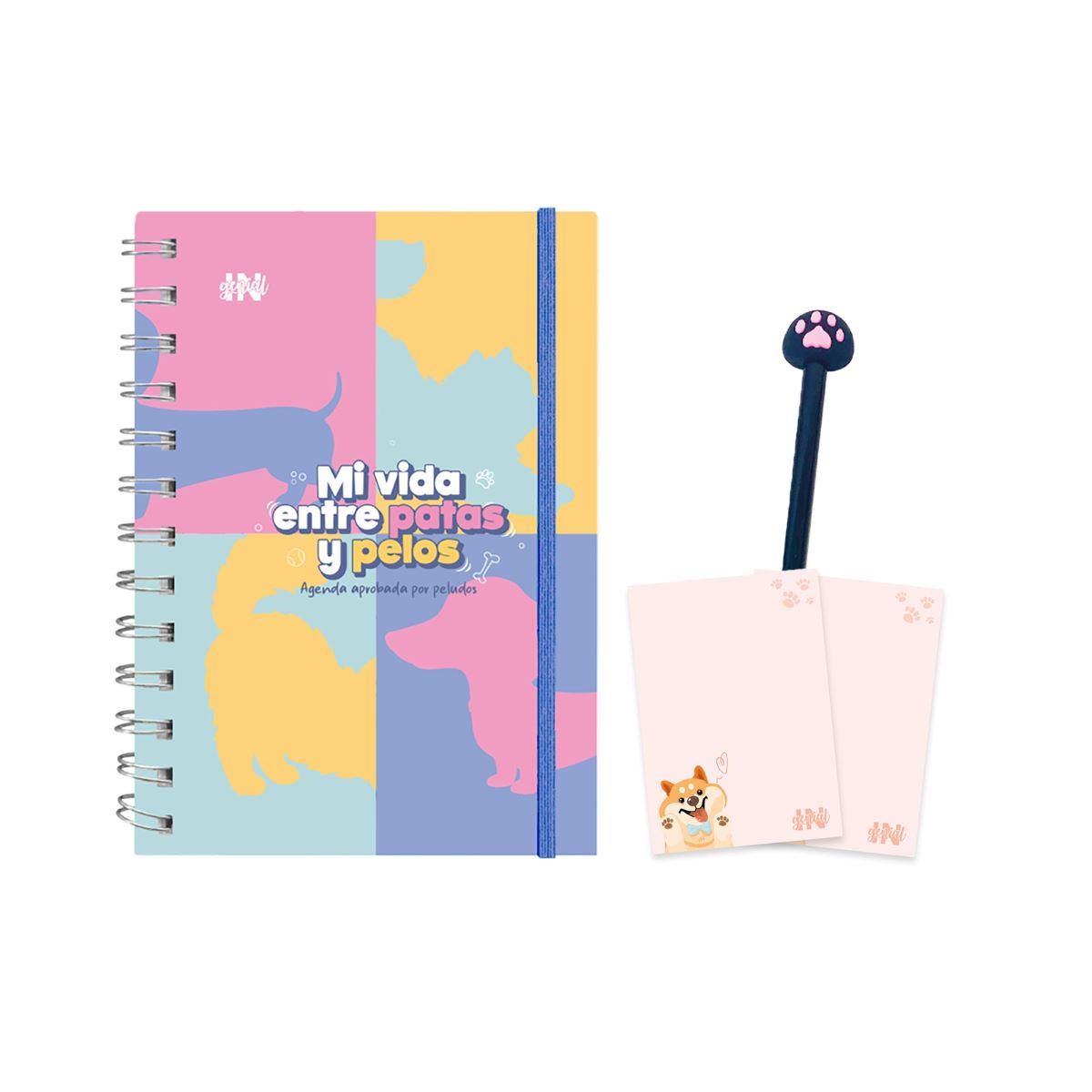 Kit petlover Bruno: agenda para dueños de mascotas, notas y lapicero