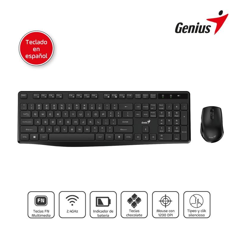 TECLADO GENIUS + MOUSE WIRELESS KM-8206S USB MULTIMEDIA BLACK