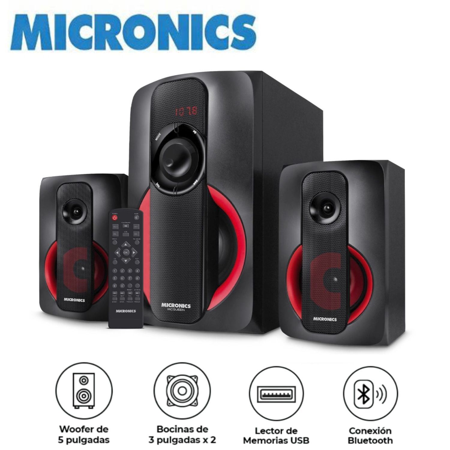 Parlante Micronics MIC S7528BT Mcqueen 2.1 con Subwoofer 5" 25W + 8W x 2