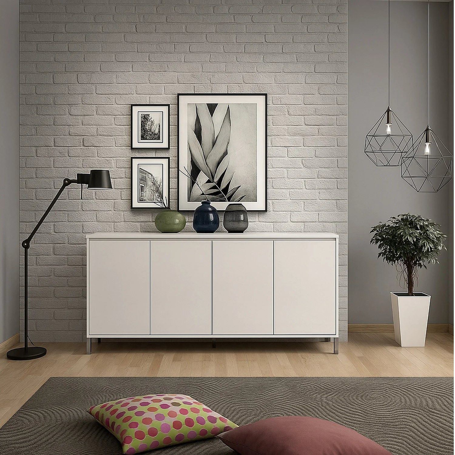 APARADOR KRAT 4 PUERTAS 4 ESTANTES BLANCO 184CM