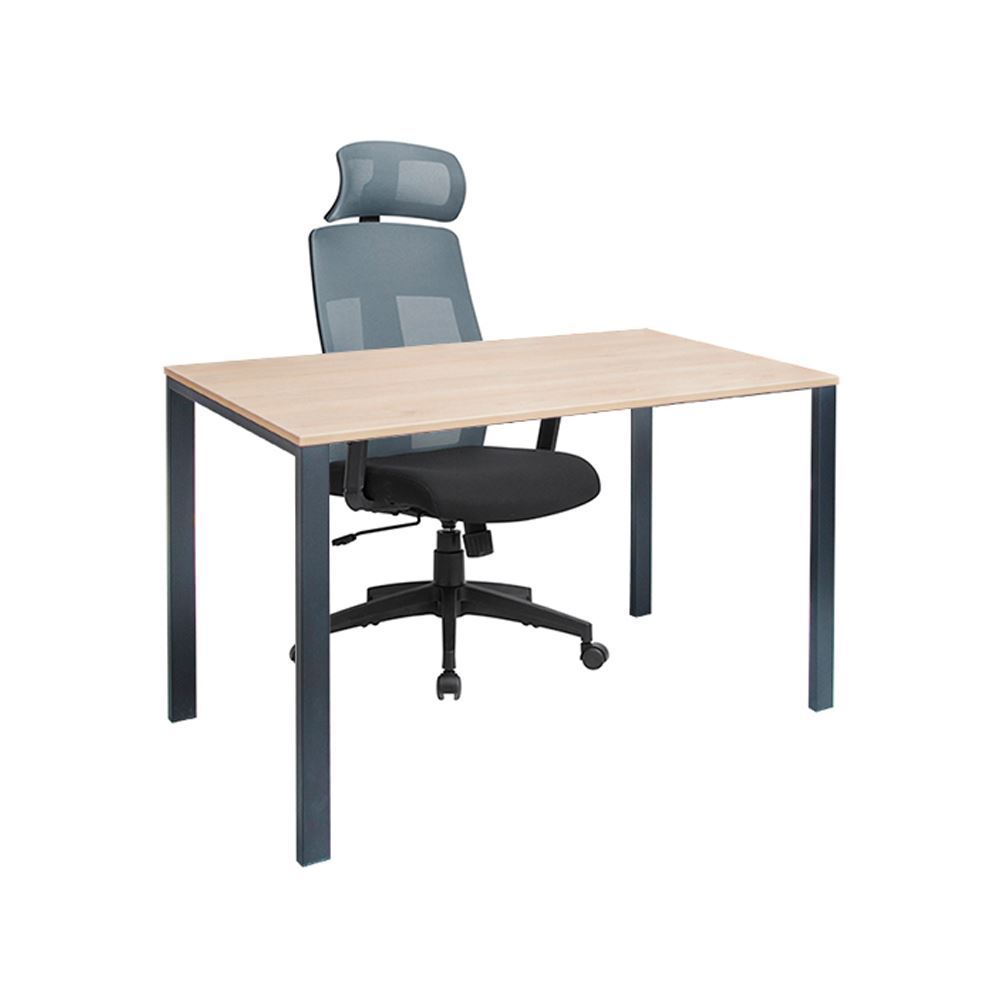 COMBO ESCRITORIO KRONA HOME OFFICE RECTANGULAR MEL 18MM 120X60X74 ROVERE B/NEGRO + SILLA TELMA C/CABECERA