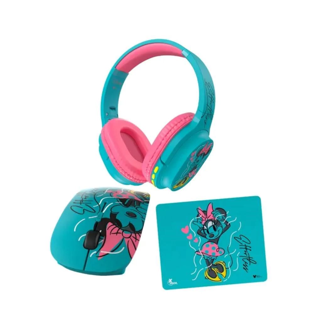 PACK 3 EN 1 XTECH MINNIE :AUDÍFONOS BLUETOOTH MOUSE INALÁMBRICO Y MOUSE PAD
