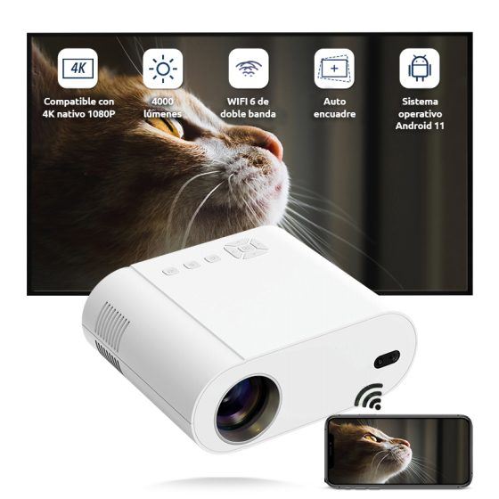 Proyector Android FHD WiFi Bluetooth HDMI + Tela 120 pulg.