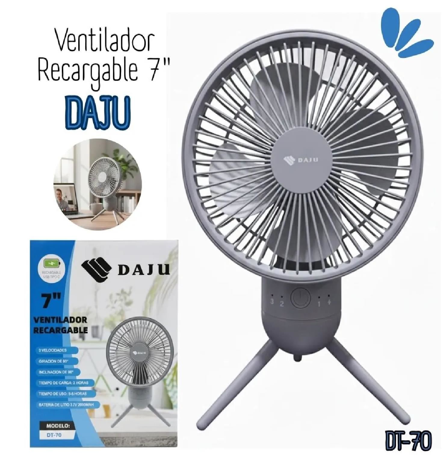 VENTILADOR RECARGABLE DAJU 7" MODELO DT-70 - GRIS