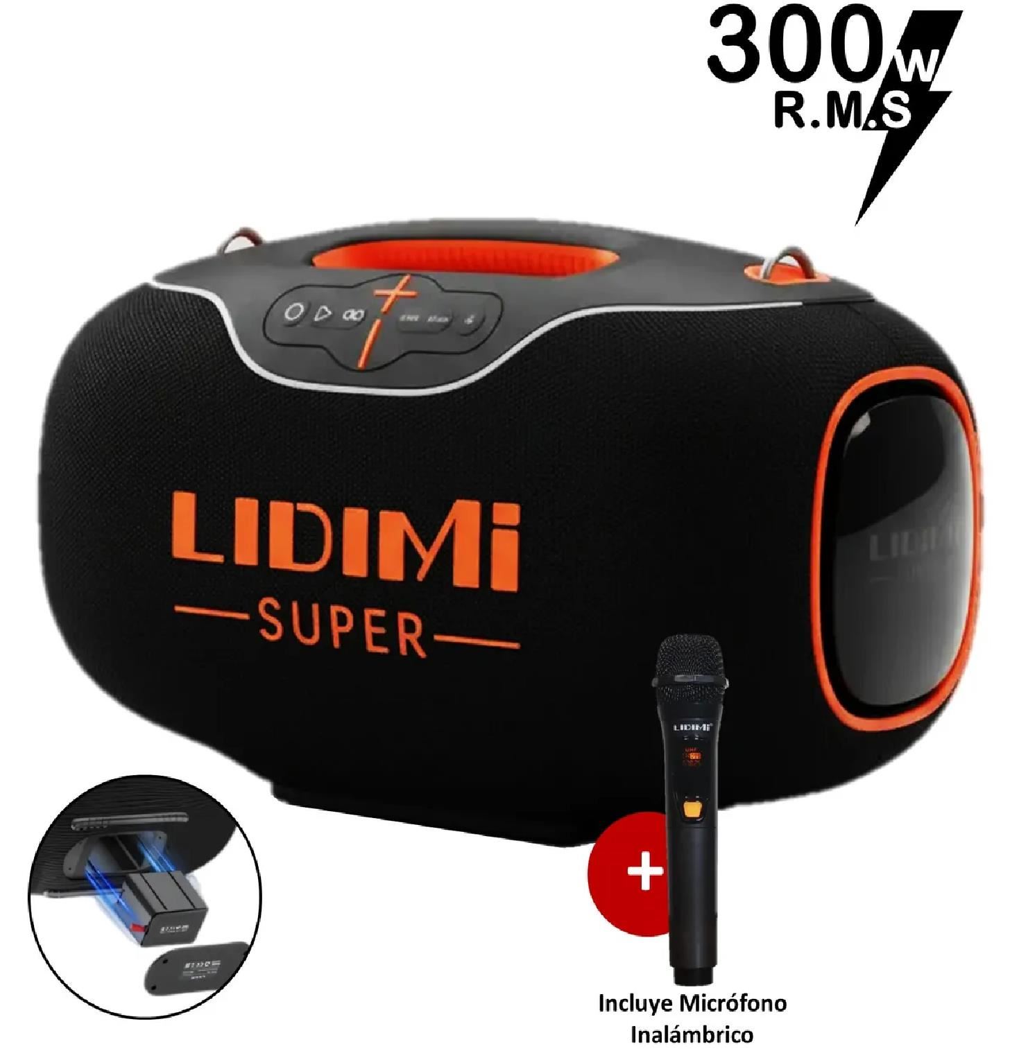 Parlante Portátil Bluetooth LIDIMI SUPER D-S680 300W con Micrófono Inalámbrico – Negro