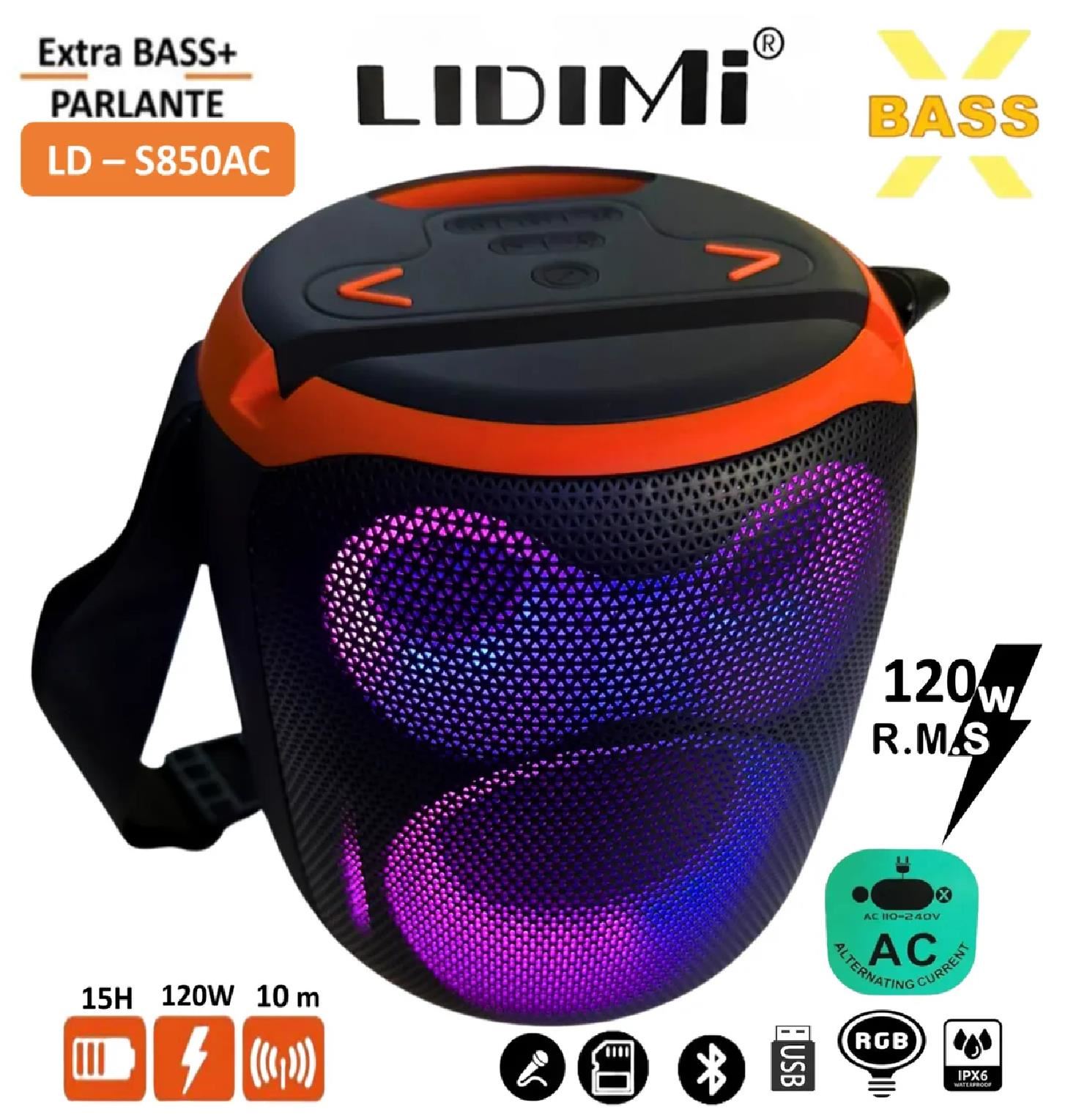 Parlante Bluetooth Lidimi LD-S850AC 120W Extra Bass con luces RGB