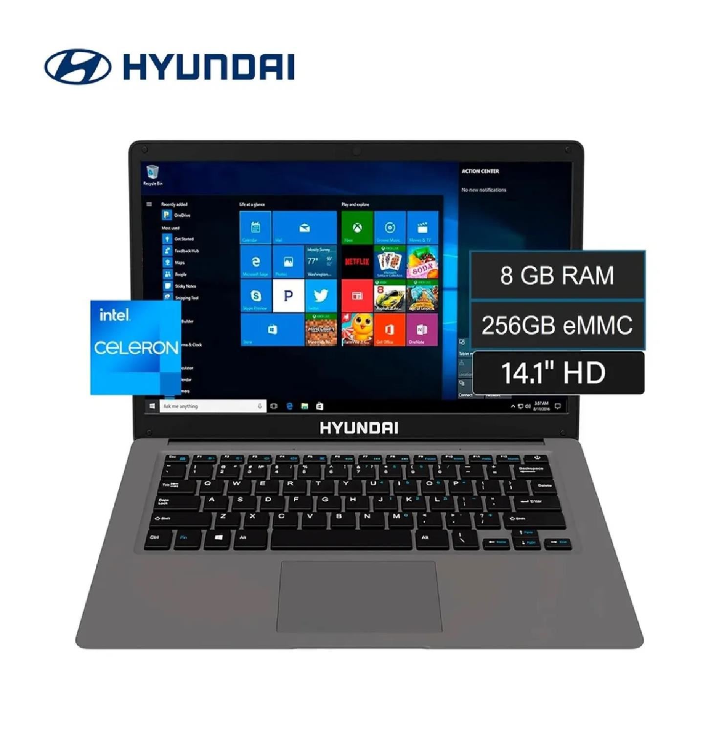 Laptop Hyundai Hybook 14.1” Intel Celeron N4020 8GB RAM SSD 256GB FreeDOS - Gris Espacial