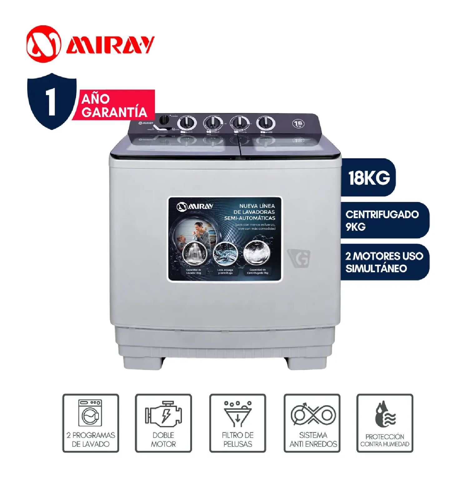 Lavadora Semiautomática Miray LMS-1895 18Kg - Gris