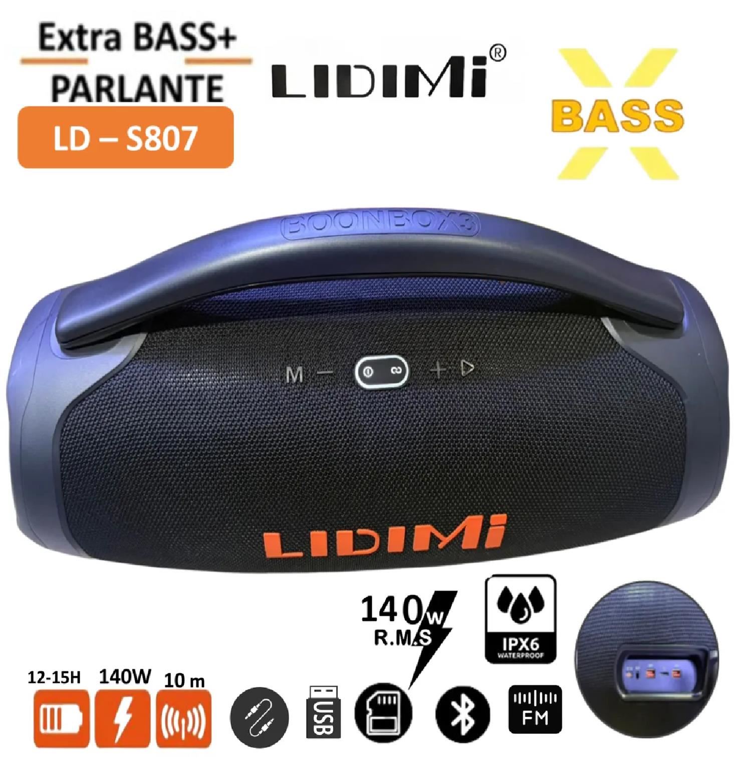 Parlante Portátil Lidimi LD-S807 Bluetooth 140W USB TF AUX – Negro
