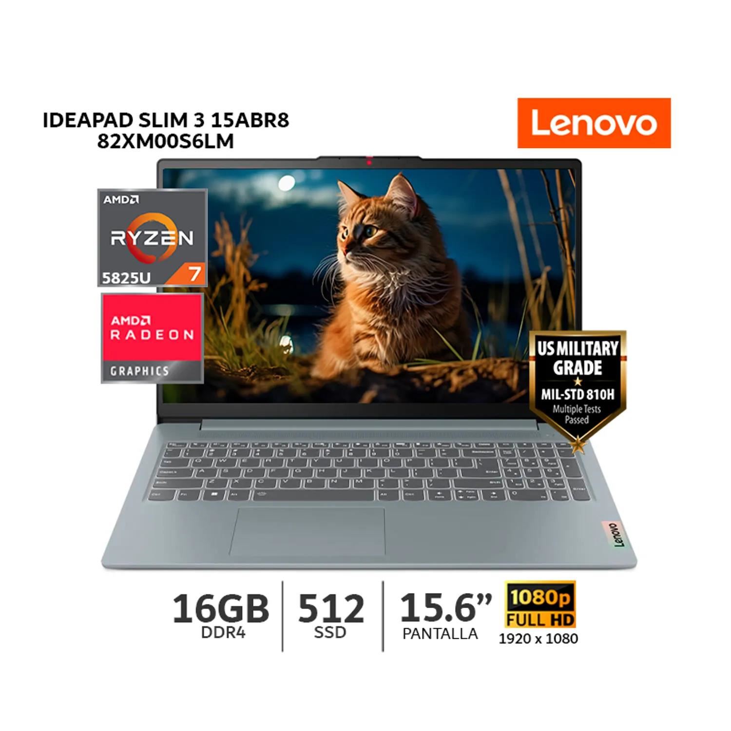 Laptop Lenovo IdeaPad Slim 3 15ABR8 15.6" AMD Ryzen 7 5825U 16GB RAM 512GB SSD - Modelo 82XM00S6LM