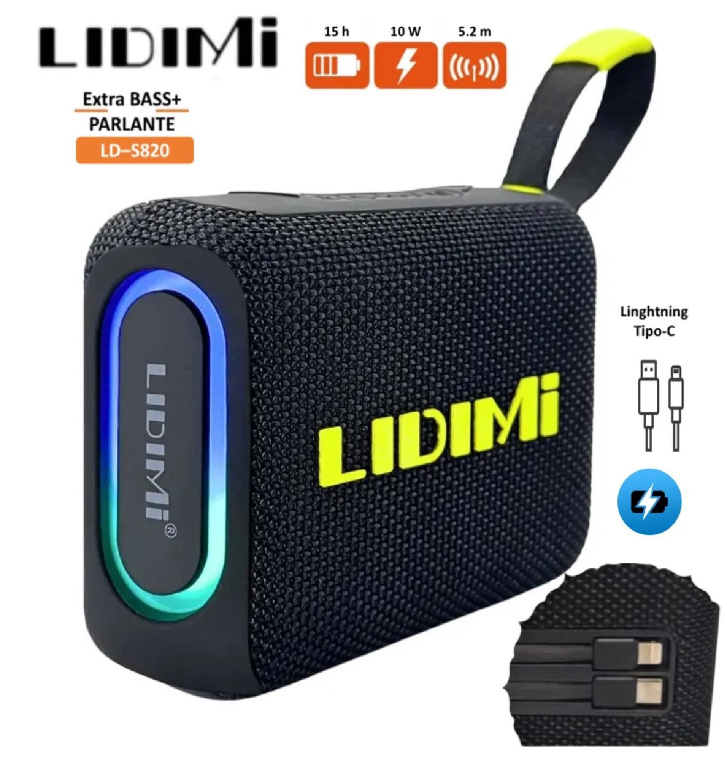 Parlante Bluetooth 5.3 LIDIMI LD-S820 con Luces RGB - Negro