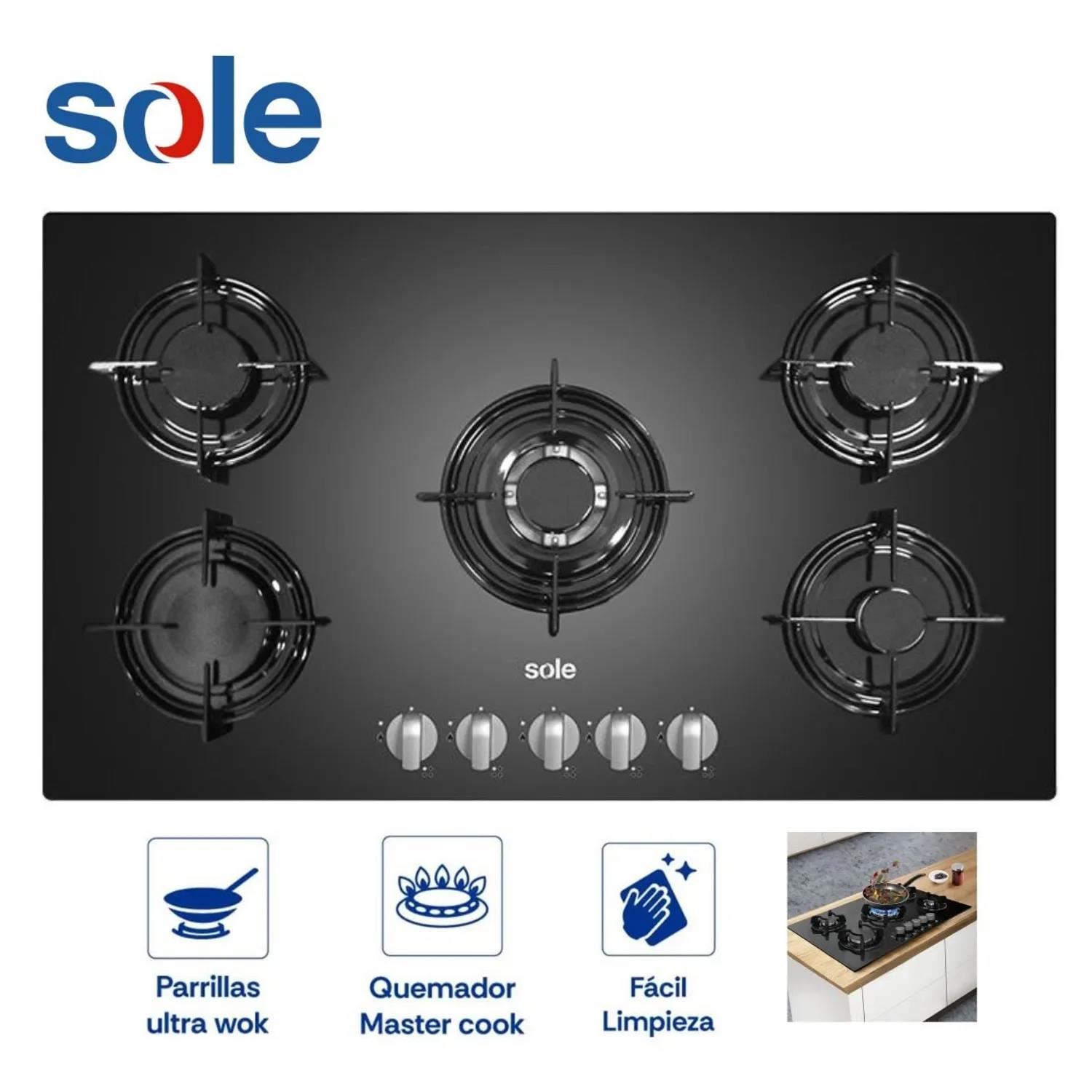 Cocina Empotrable a Gas de 5 Hornillas Sole SOLCO033 - Negro
